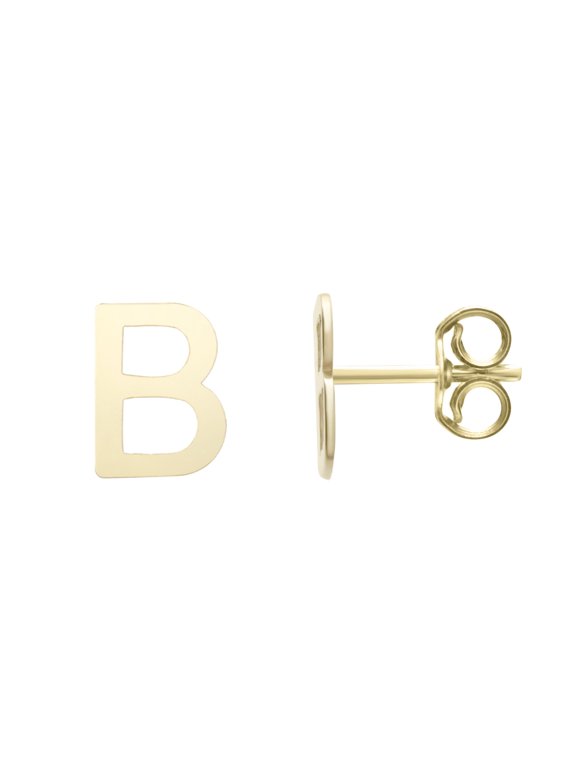 14k Yellow Gold Initial Letter B Stud Earrings