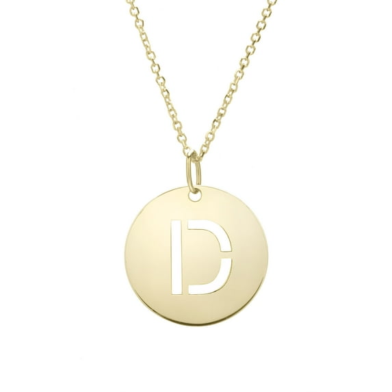 14k Yellow Gold Initial Letter D Round Pendant Necklace, 18"