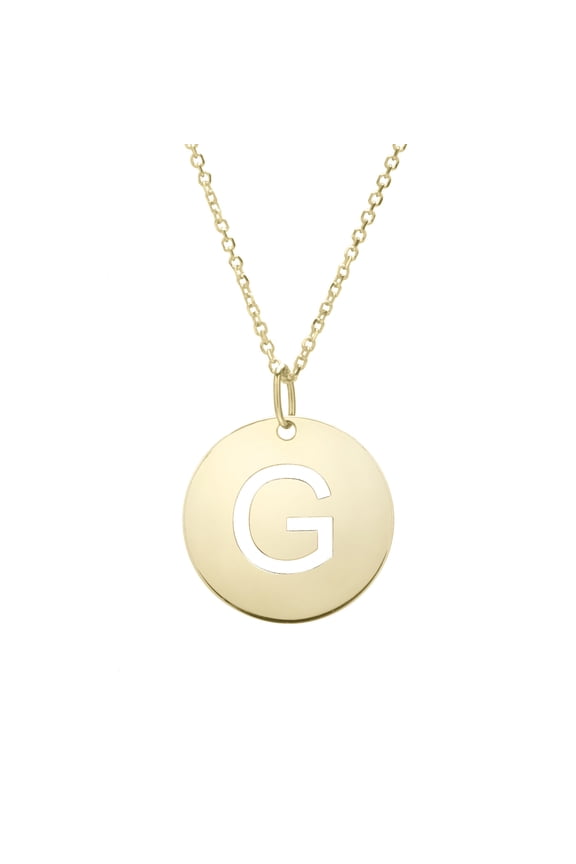 14k Yellow Gold Initial Letter G Round Pendant Necklace, 18"