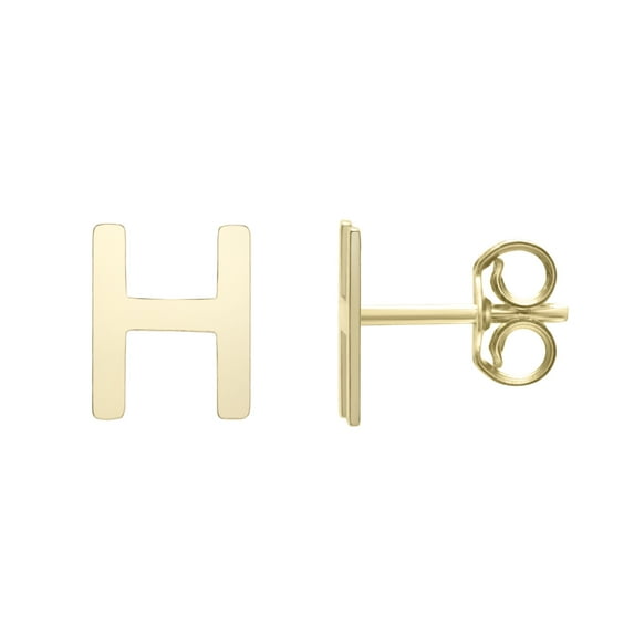 14k Yellow Gold Initial Letter H Stud Earrings