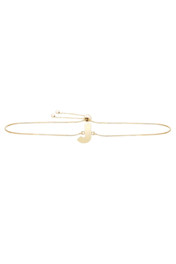 14k Yellow Gold Initial Letter J Friendship Adjustable Bracelet, 9.25"
