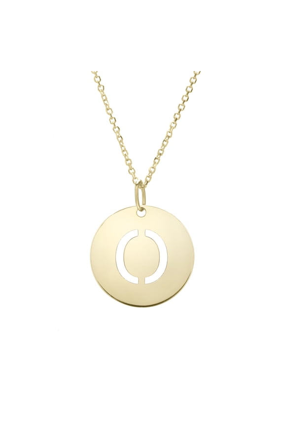 14k Yellow Gold Initial Letter O Round Pendant Necklace, 18"