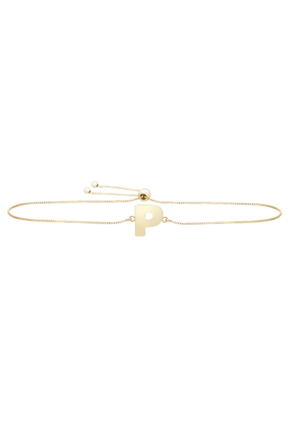 14k Yellow Gold Initial Letter P Friendship Adjustable Bracelet, 9.25"