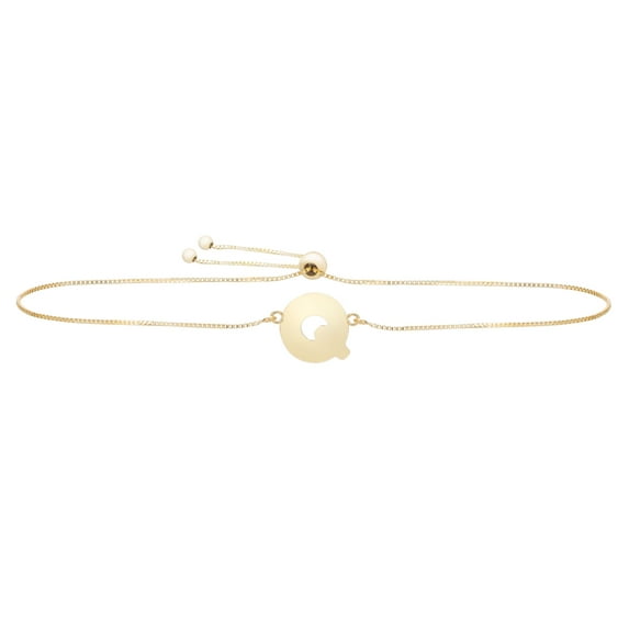 14k Yellow Gold Initial Letter Q Friendship Adjustable Bracelet, 9.25"