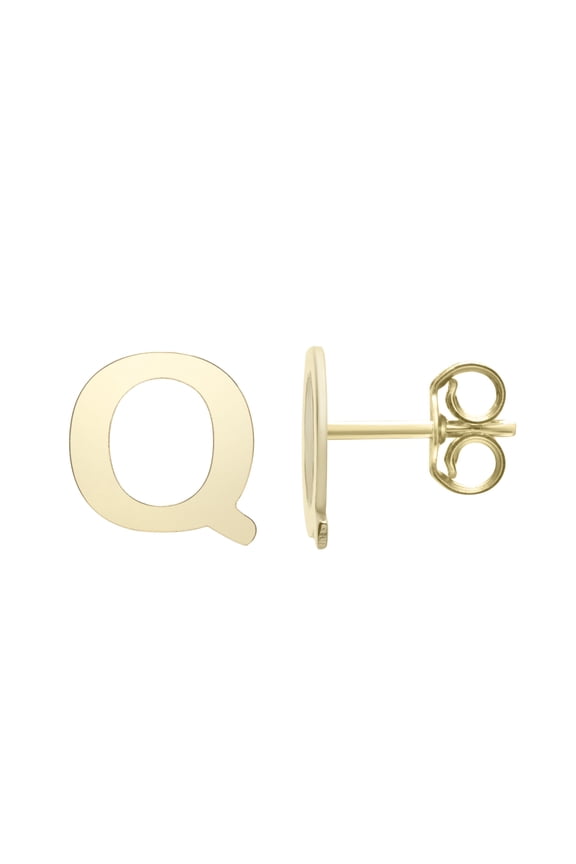 14k Yellow Gold Initial Letter Q Stud Earrings