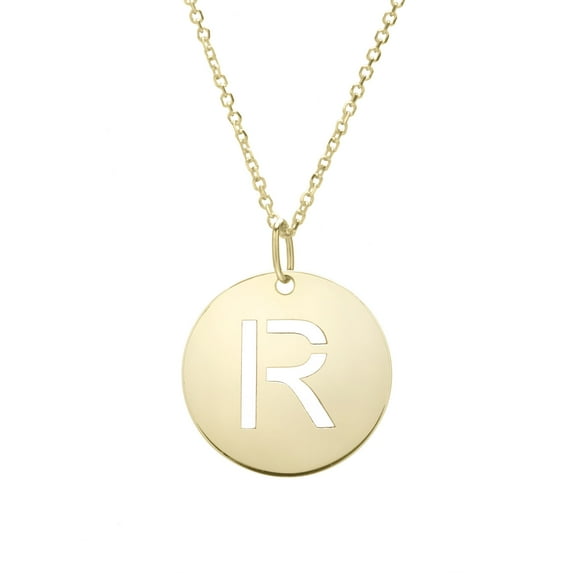 14k Yellow Gold Initial Letter R Round Pendant Necklace, 18"