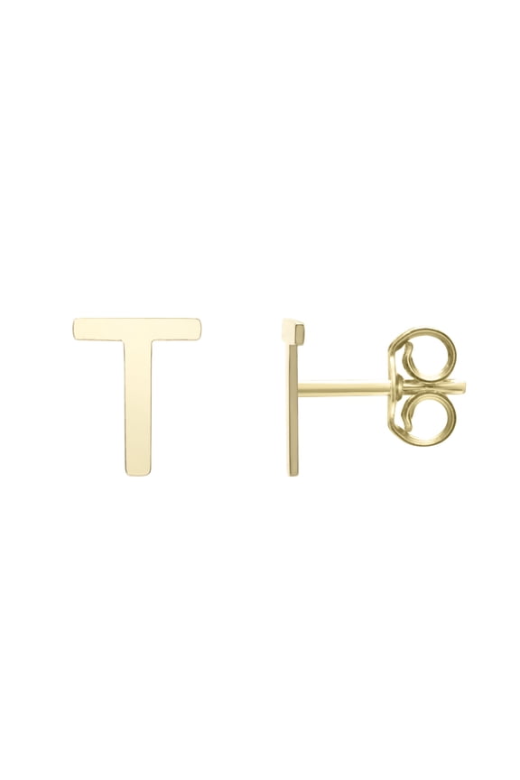 14k Yellow Gold Initial Letter T Stud Earrings