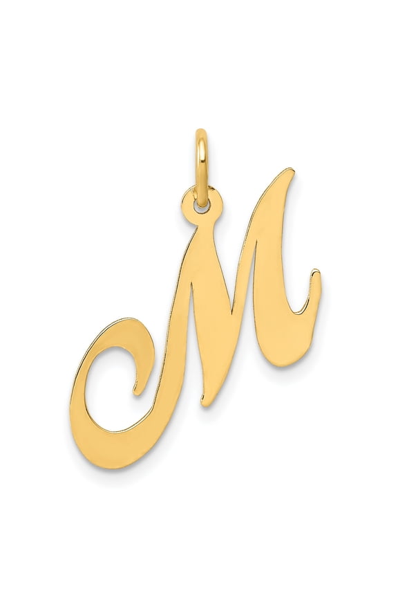 14k Yellow Gold Initial M Pendant for Women, Polished Script Alphabet Charm for Necklace or Bracelet, Cursive Monogram Jewelry Symbolizing Identity and Style