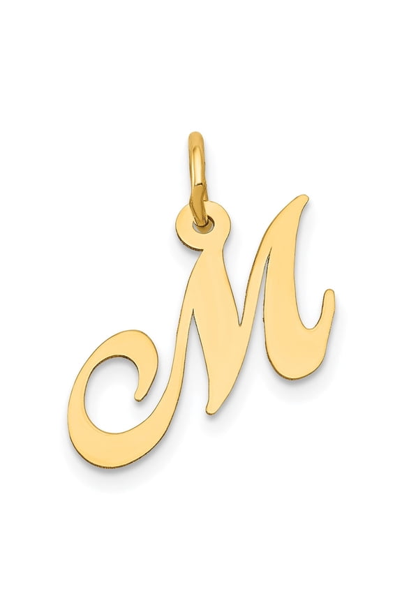 14k Yellow Gold Initial M Pendant for Women, Polished Script Letter Necklace, Cursive Uppercase Monogram Charm, Dainty Personalized Jewelry, Elegant Fine Accessory for Everyday Wear