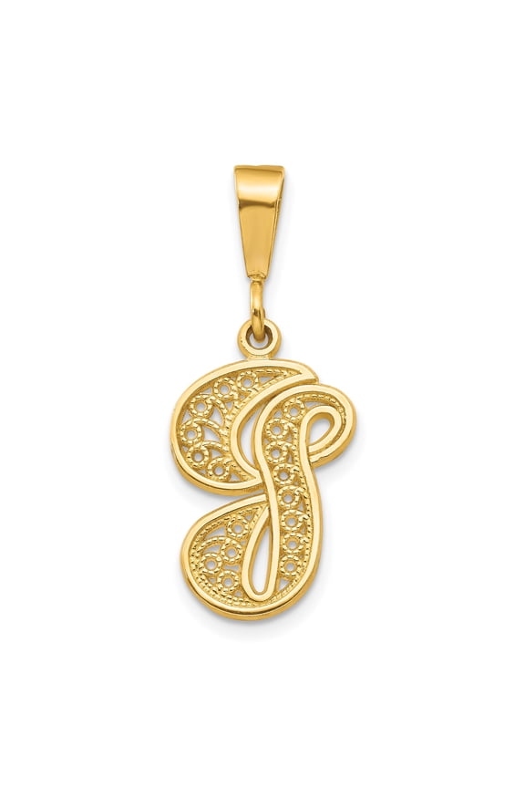14k Yellow Gold Initial S Pendant Necklace for Women with Filigree Design, Script Letter Charm, Personalized Monogram Jewelry, Elegant Alphabet Accessory