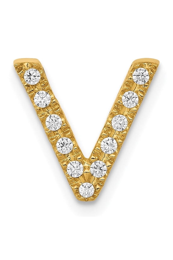 14K Yellow Gold Diamond Letter V Initial Charm Pendant, Polished, 10.61 x 9.92 mm