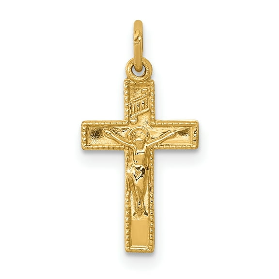 14k Yellow Gold Inri Lord Jesus Christ Crucifix Holy Cross Religious Charm Necklace Pendant Latin Fine Jewelry For Women Gifts For Her