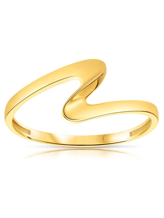 Solid 14k Yellow Gold Polished Plain Minimalist Finger Layering Stacking Ring for Woman and Teens Wave, 7
