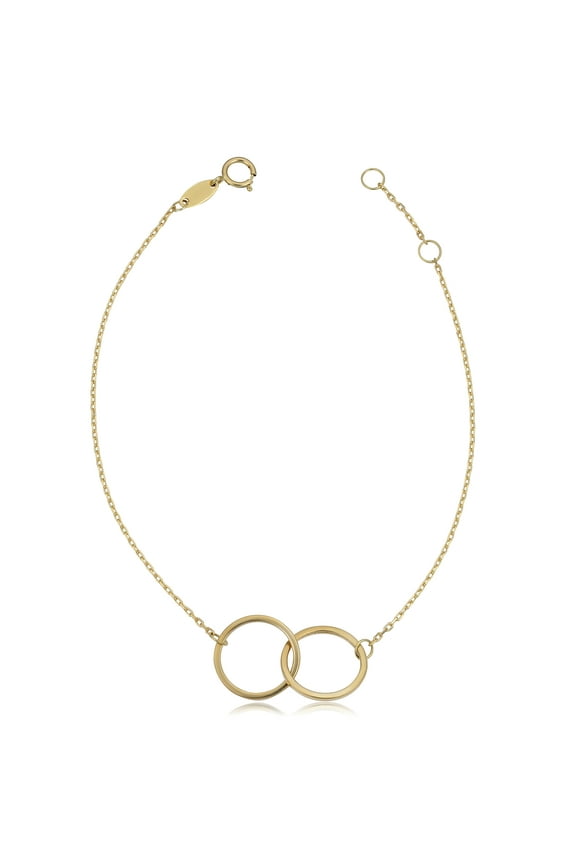 KoolJewelry 14k Yellow Gold Interlocking Circles Adjustable Length Bracelet (adjusts to 7" or 7.5")