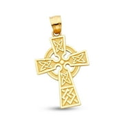 14k Yellow Gold Irish Celtic Cross Crucifix Pendant Religious Charm Polished Classic 26 x 20 mm