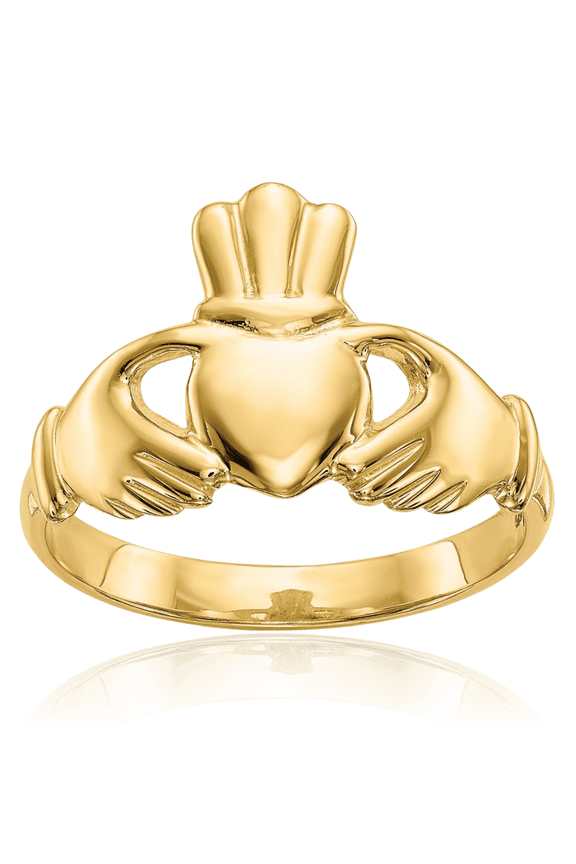 14K Solid Yellow Gold Heart Irish Claddagh Celtic Ring Chunky Dome Statement Band Jewelry