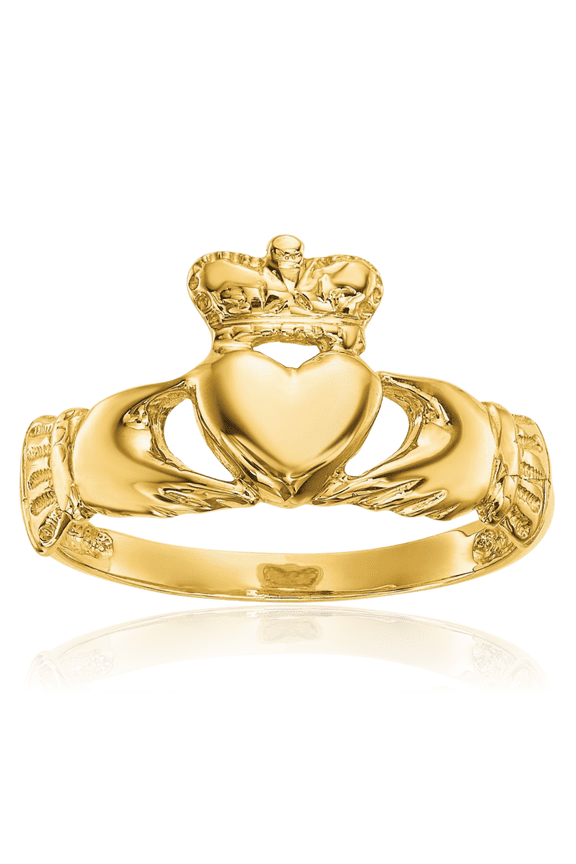 14K Solid Yellow Gold Heart Irish Claddagh Celtic Ring Jewelry