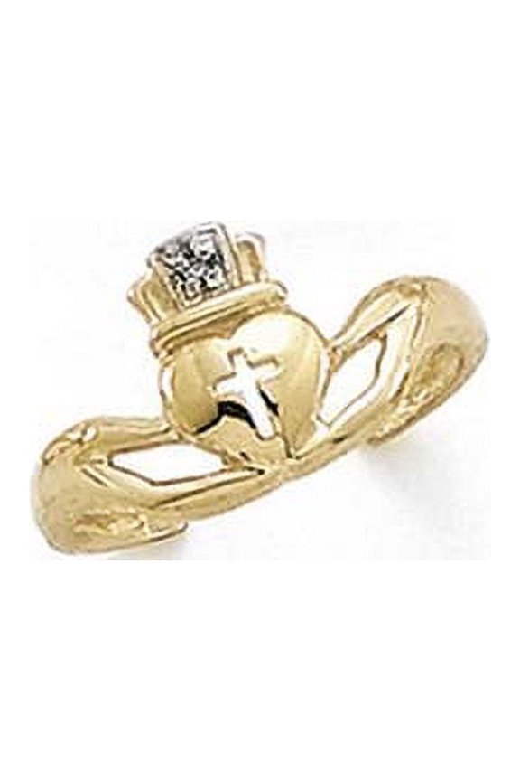 14k Yellow Gold Irish Claddagh Celtic Trinity Knot Diamond Toe Ring - Toe Ring for Women