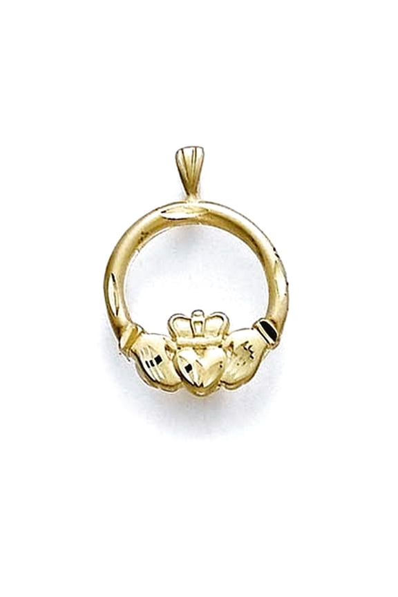 14k Yellow Gold Irish Claddagh Celtic Trinity Knot Pendant Necklace Pendant for Women - 1.1 Grams