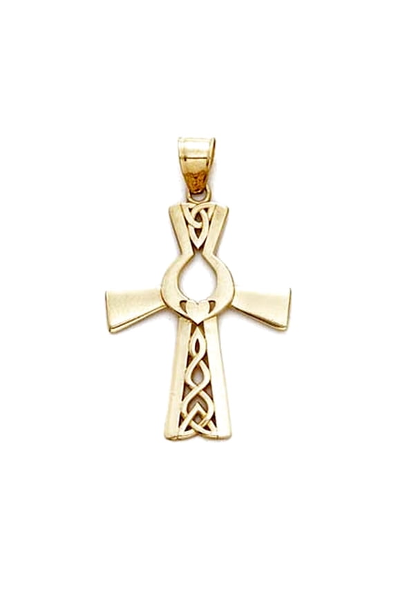 14k Yellow Gold Irish Claddagh Celtic Trinity Knot Religious Faith Cross Pendant Necklace Pendant for Women