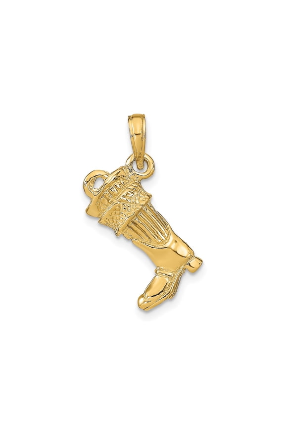 14k Yellow Gold Italian Horn Boot Pendant for Men and Women, Unisex Amulet Charm Symbolizing Protection and Good Luck, Spiritual Jewelry with Traditional Detailing