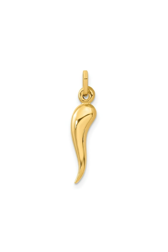 14k Yellow Gold Italian Horn Pendant Amulet Talisman for Men and Women, Cornicello Charm Symbolizing Protection, Luck, Spiritual and Cultural Jewelry