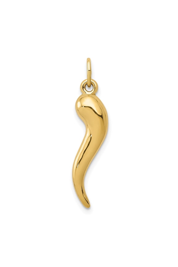 14k Yellow Gold Italian Horn Pendant Necklace, Unisex Cornicello Talisman Amulet for Protection and Good Luck, Spiritual Evil Eye Charm Jewelry