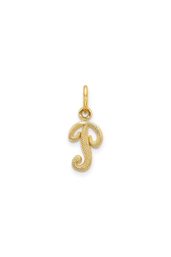 14k Yellow Gold J Initial Pendant Charm, Textured Monogram Letter Jewelry for Women