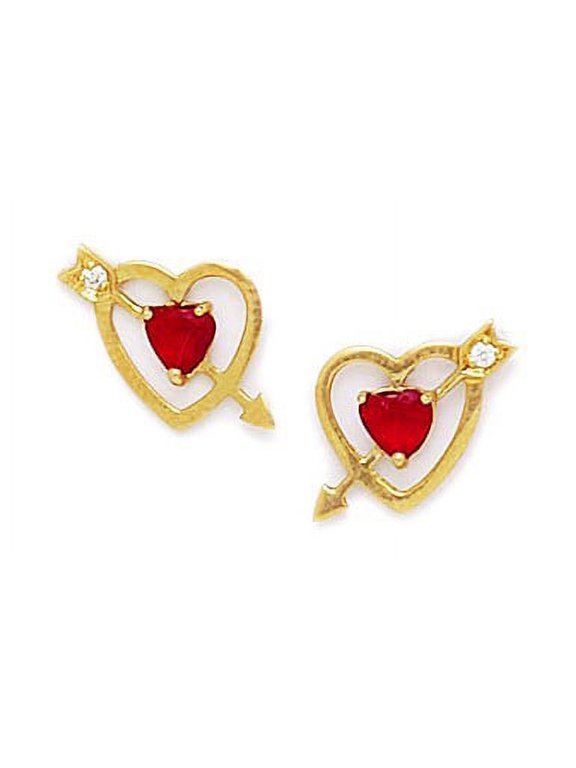 14k Yellow Gold January Red CZ Cupids Arrow Screw-Back Earrings - Measures 11x13mm