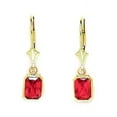 thumbnail image 1 of 14k Yellow Gold January Red CZ Emerald Cut Leverback Earrings - Measures 25x6mm, 1 of 2