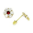 thumbnail image 1 of 14k Yellow Gold January Red CZ Large Flower Screw-Back Earrings - Measures 7x8mm, 1 of 2