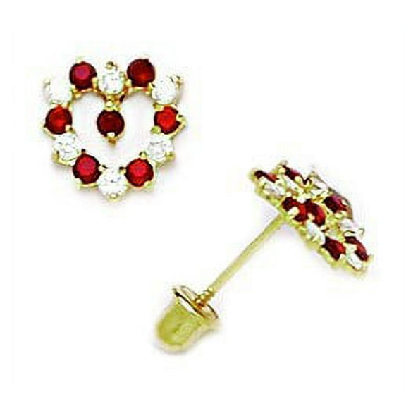 14k Yellow Gold January Red Cubic Zirconia Heart Screw-Back Earrings - Measures 8x8mm