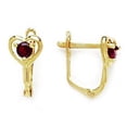 thumbnail image 1 of 14k Yellow Gold January red 3mm Round CZ Heart Leverback Earrings - Measures 12x5mm, 1 of 2