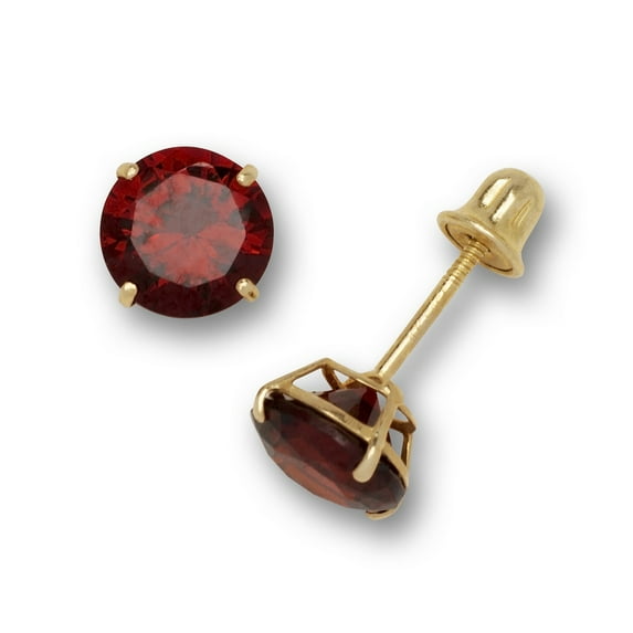 14k Yellow Gold January red 6mm Round Cubic Zirconia Screw-Back Earrings