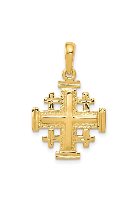 14k Yellow Gold Jerusalem Cross Pendant Necklace for Men and Women Polished Religious Jewelry with Classic Design Spiritual Heritage Symbol Bold Daily Wear Cross Pendant Men and Women