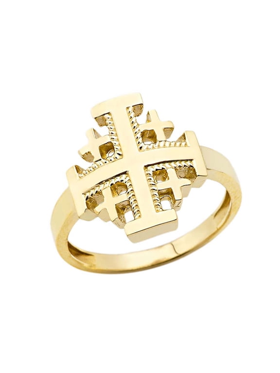 14k Yellow Gold Jerusalem Cross Ring- Size 7.5