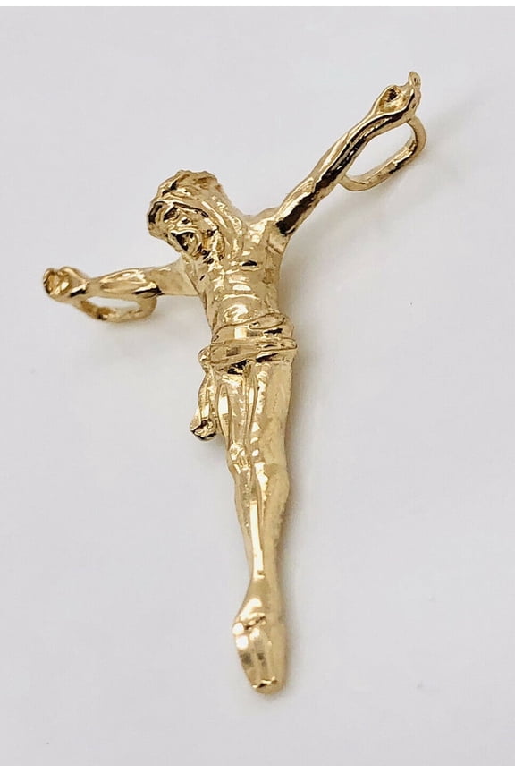 14k Yellow Gold Jesus Body Double Bail Open Hand Cross Pendant