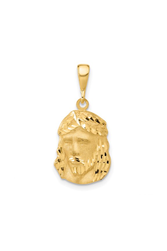 14k Yellow Gold Jesus Face Pendant with Crown of Thorns, Religious Christian Medallion for Men or Women, Catholic Faith Symbolic Charm for Necklace or Chain