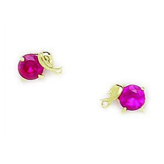 14k Yellow Gold July Red 4x4mm CZ Elephant Shaped Screw-Back Earrings - Measures 5x8mm