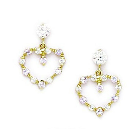 14k Yellow Gold July Red Cubic Zirconia Heart Screw-Back Earrings - Measures 15x10mm
