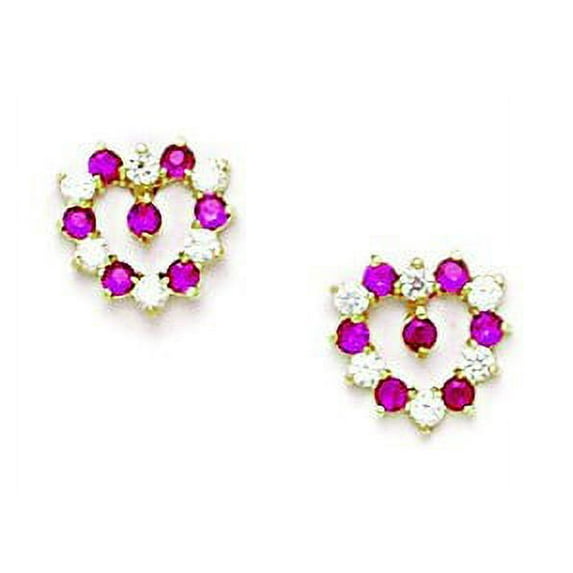 14k Yellow Gold July Red Cubic Zirconia Heart Screw-Back Earrings - Measures 8x8mm