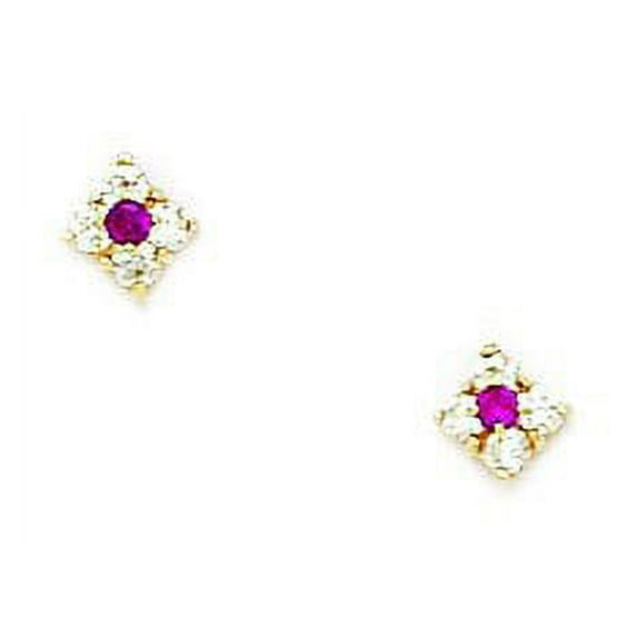 14k Yellow Gold July Red Cubic Zirconia Kite Shape Screw-Back Earrings - Measures 4x4mm