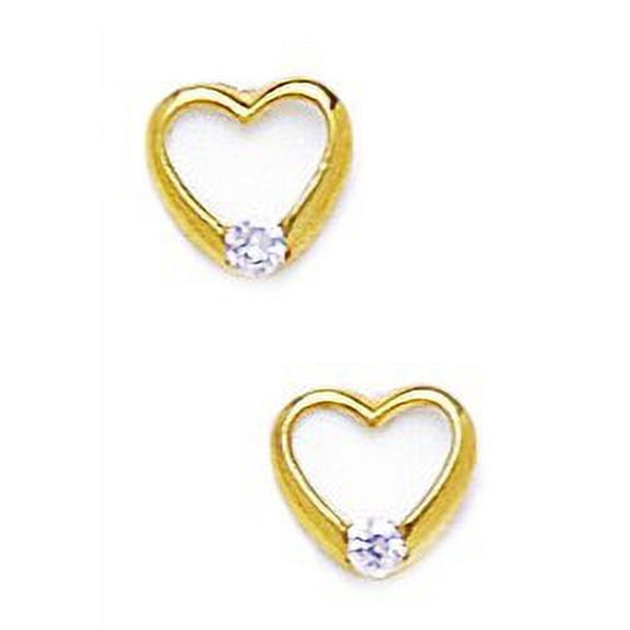 14k Yellow Gold June Lt-Purple 2x2mm CZ Heart Screw-Back Earrings - Measures 7x7mm