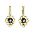 thumbnail image 1 of 14k Yellow Gold June Lt-Purple 3mm Round CZ Flower Leverback Earrings - Measures 12x6mm, 1 of 2