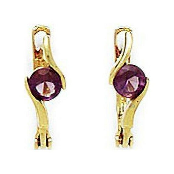 14k Yellow Gold June Lt-Purple 3mm Round CZ Leverback Earrings - Measures 12x3mm