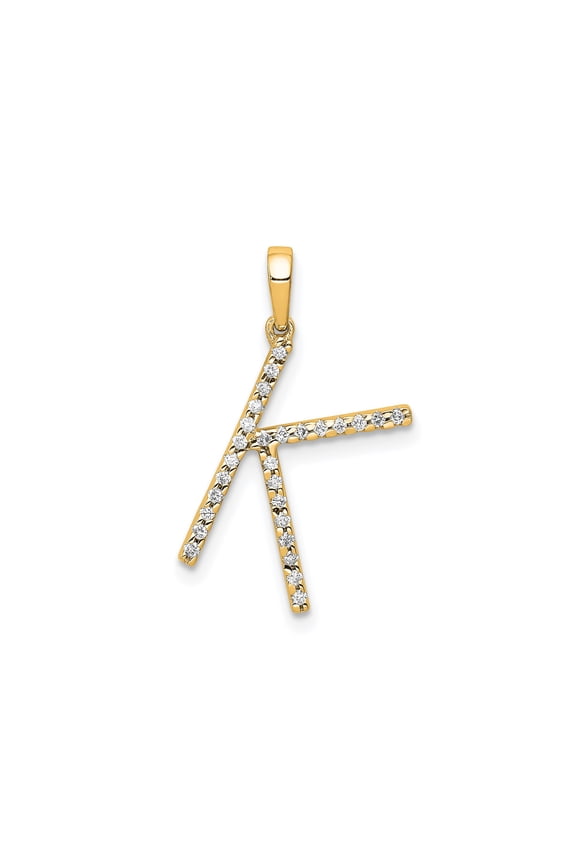 14k Yellow Gold K Pendant with White Gemstones, Alphabet Initial Charm for Women, Custom Monogram Jewelry Accent, Elegant Personalized Necklace Symbol