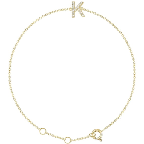14k Yellow Gold K Polished .05 Dwt Diamond 6-7 Inch Letter Name Personalized Monogram Initial Bracelet Link Bracelet for