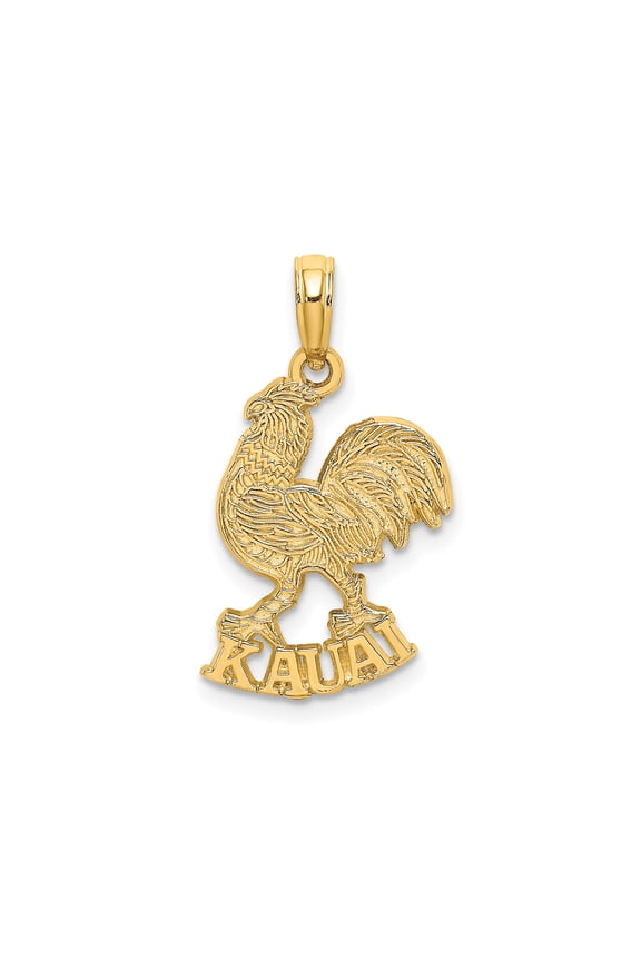 14k Yellow Gold Kauai Rooster Pendant Necklace for Women and Men, Hawaiian Jewelry Charm Symbolizing Pride, Resilience, Heritage, Island Culture, Unisex Souvenir Accessory
