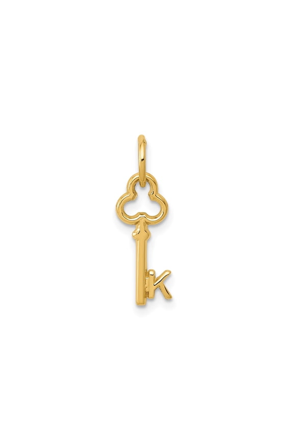 14k Yellow Gold Key Pendant with Openwork Top, Letter K Charm for Men and Women, Unisex Initial Necklace Symbolizing New Beginnings, Personalized Monogram Jewelry