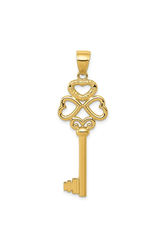 14k Yellow Gold Key Pendant for Women with Heart and Infinity Symbol, Faith Hope Love Engraving, Religious Christian Necklace Charm, Spiritual Meaningful Jewelry
